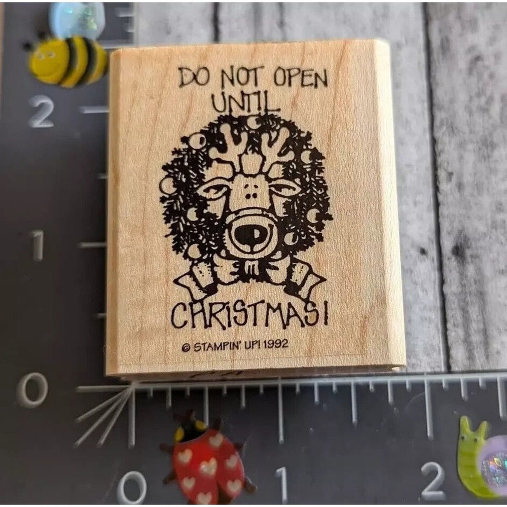 Stampin' Up! Do Not Open Until Christmas Reindeer 1992 Rubber Stamp Wood #E23